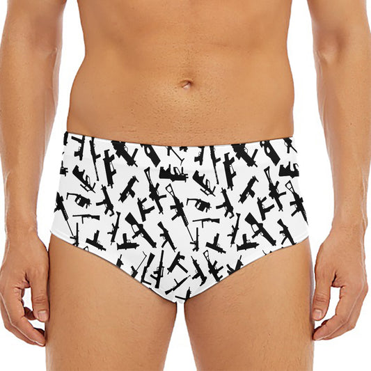 Black And White Guns Pattern Print Men's Triangle Swim Briefs