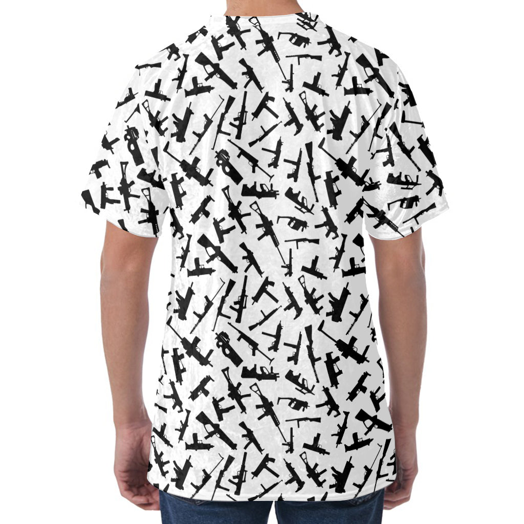 Black And White Guns Pattern Print Men's Velvet T-Shirt