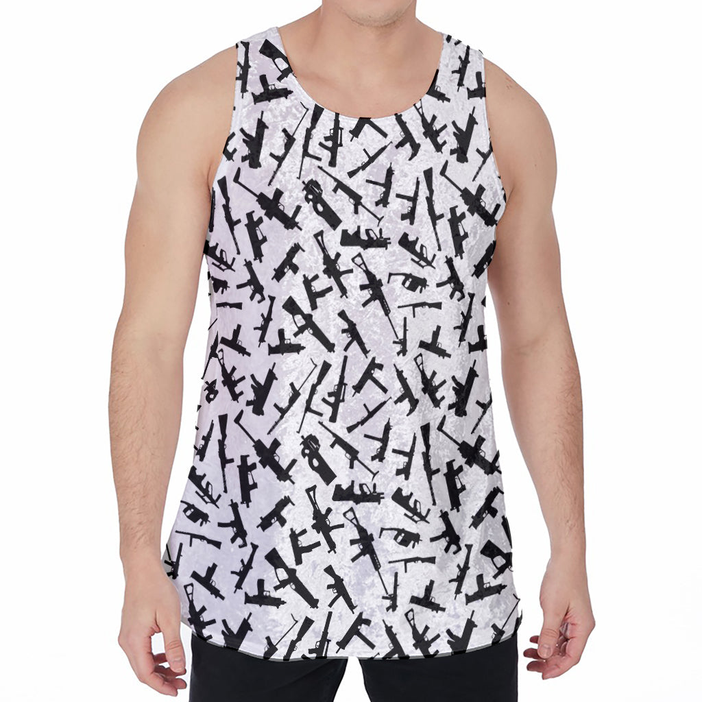 Black And White Guns Pattern Print Men's Velvet Tank Top