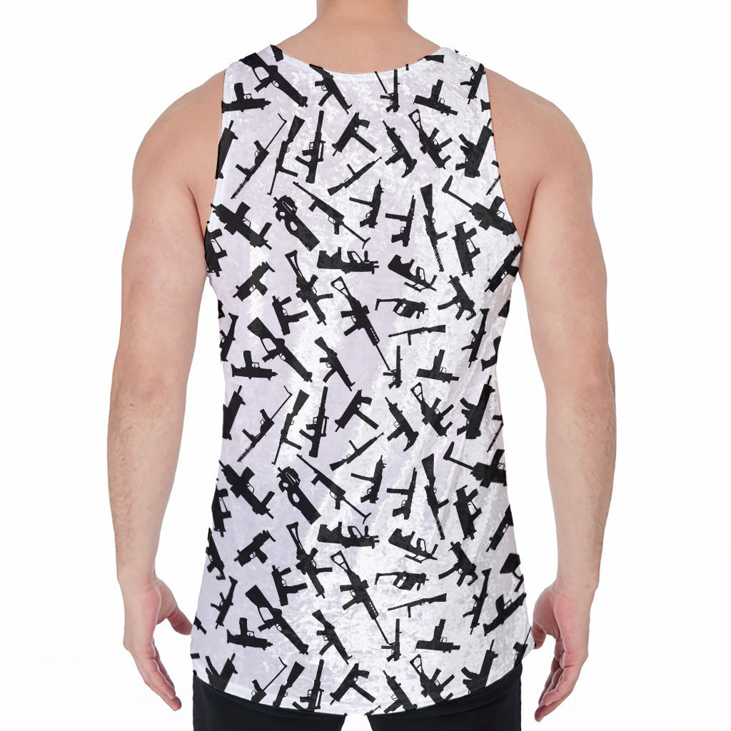 Black And White Guns Pattern Print Men's Velvet Tank Top