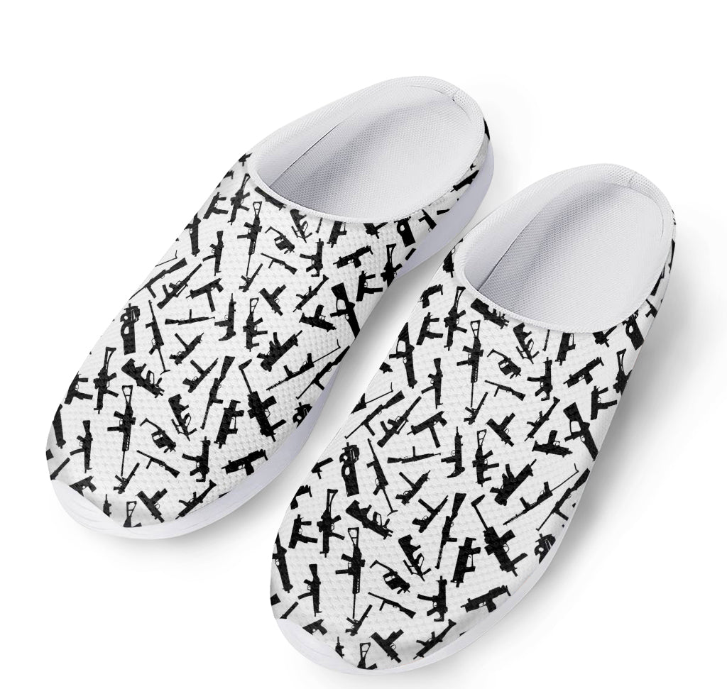 Black And White Guns Pattern Print Mesh Casual Shoes