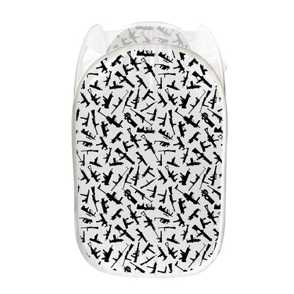 Black And White Guns Pattern Print Mesh Laundry Hamper