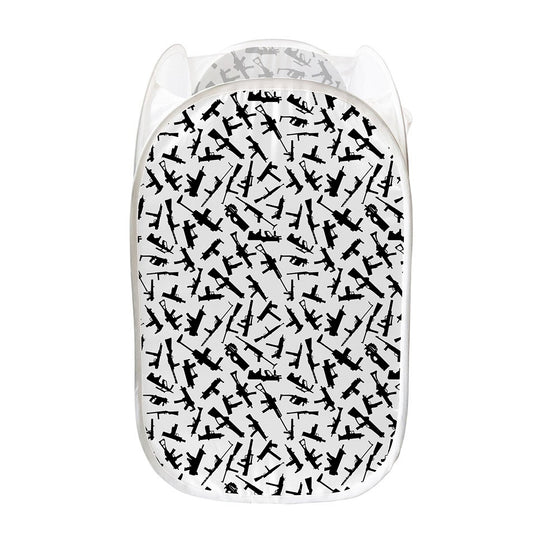 Black And White Guns Pattern Print Mesh Laundry Hamper
