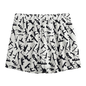 Black And White Guns Pattern Print Mesh Shorts