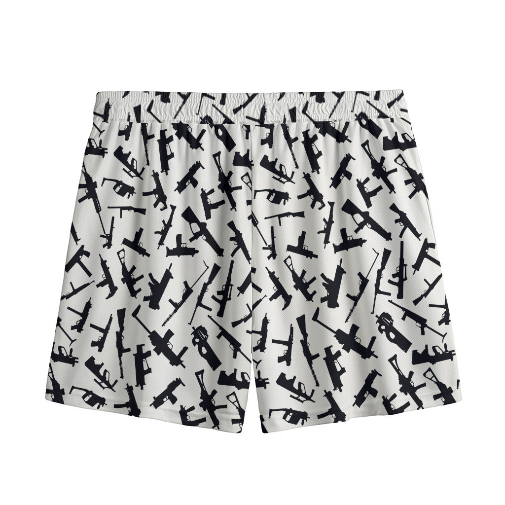 Black And White Guns Pattern Print Mesh Shorts