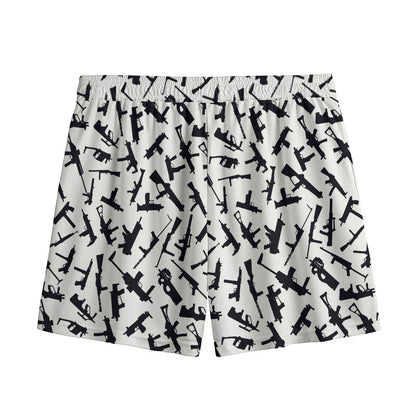 Black And White Guns Pattern Print Mesh Shorts