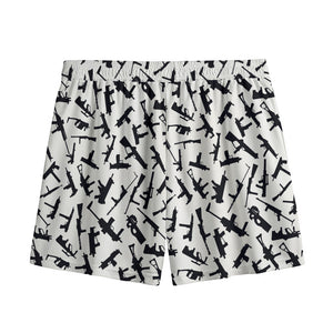 Black And White Guns Pattern Print Mesh Shorts