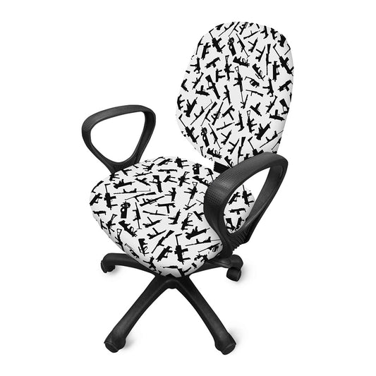 Black And White Guns Pattern Print Office Chair Cover