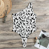 Black And White Guns Pattern Print One Shoulder Bodysuit