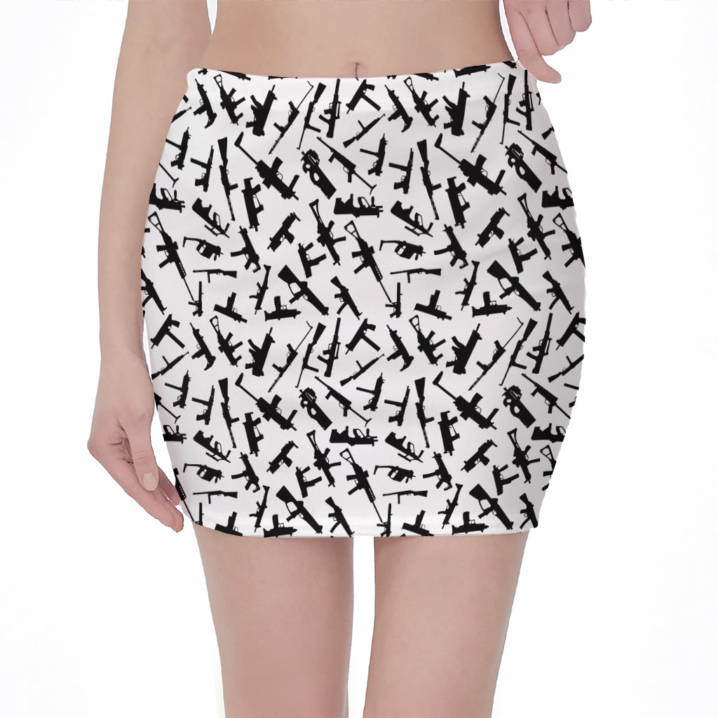 Black And White Guns Pattern Print Pencil Mini Skirt