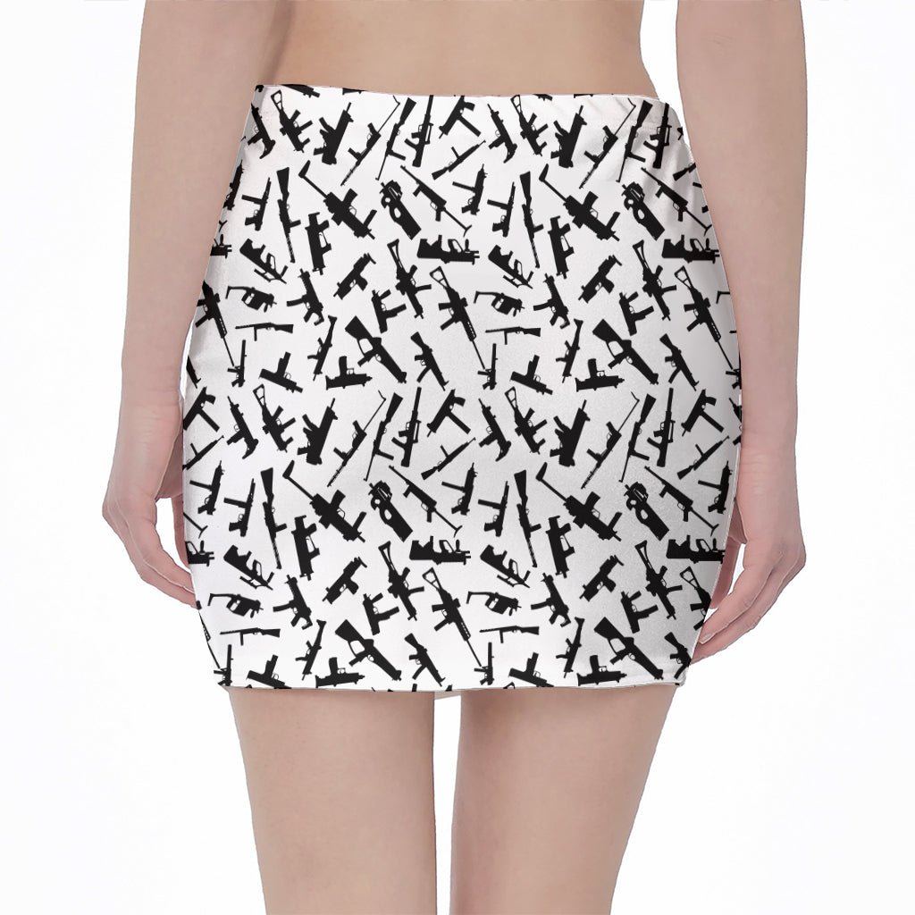 Black And White Guns Pattern Print Pencil Mini Skirt