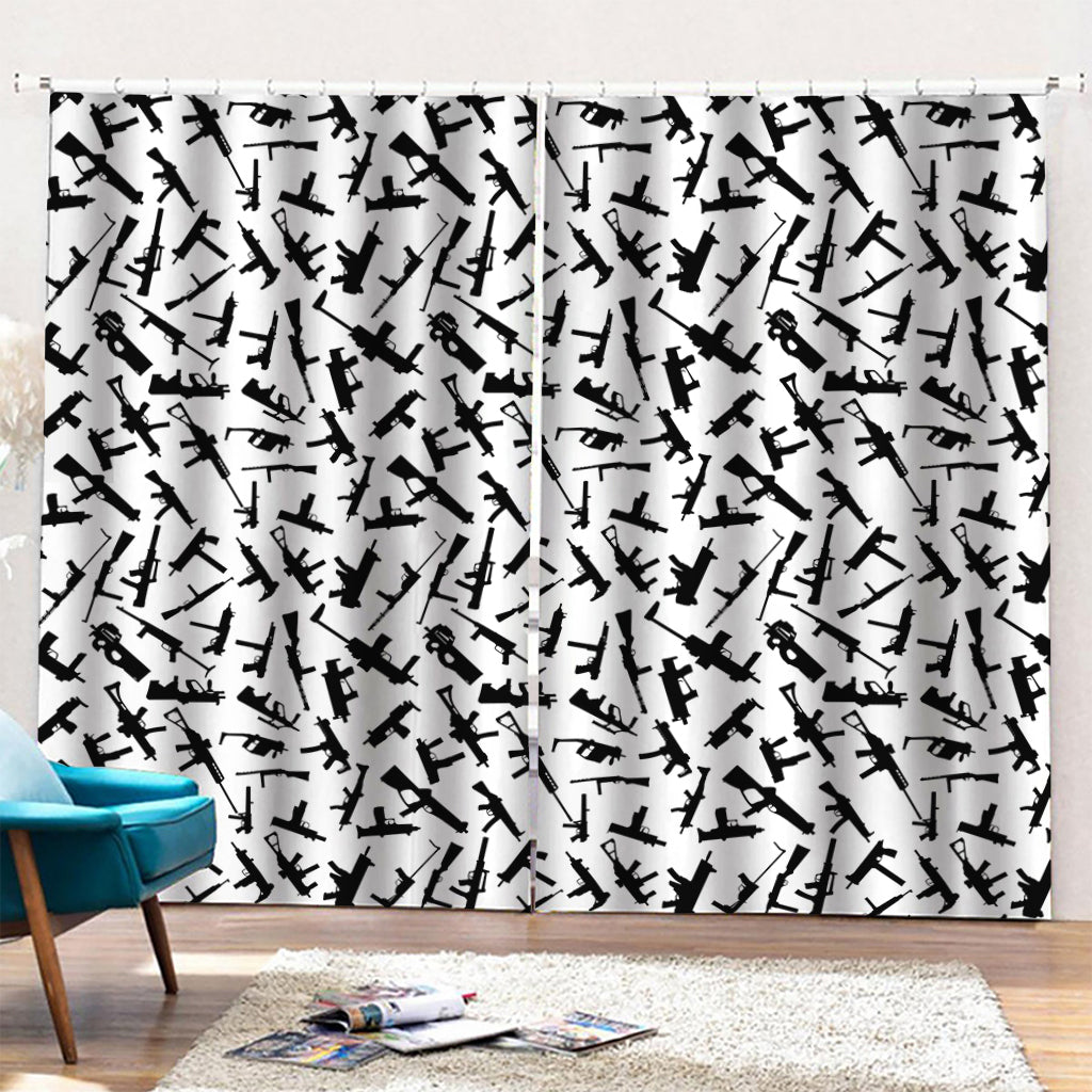 Black And White Guns Pattern Print Pencil Pleat Curtains