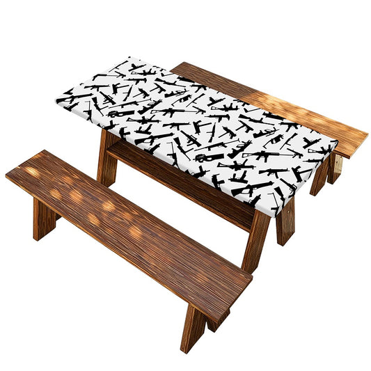 Black And White Guns Pattern Print Picnic Table Cover