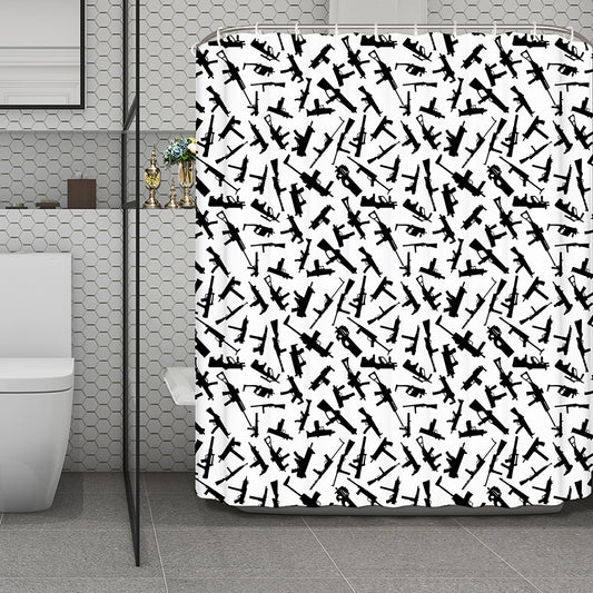 Black And White Guns Pattern Print Polyester Shower Curtain