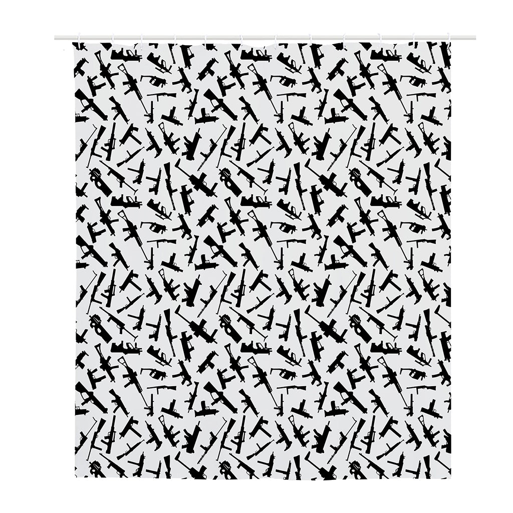 Black And White Guns Pattern Print Polyester Shower Curtain