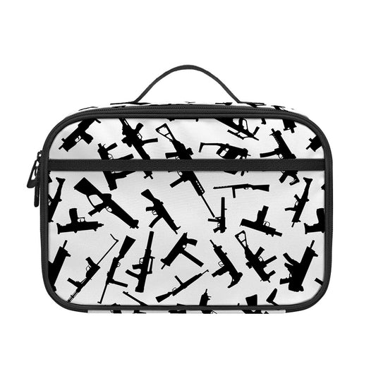 Black And White Guns Pattern Print Portable Lunch Bag