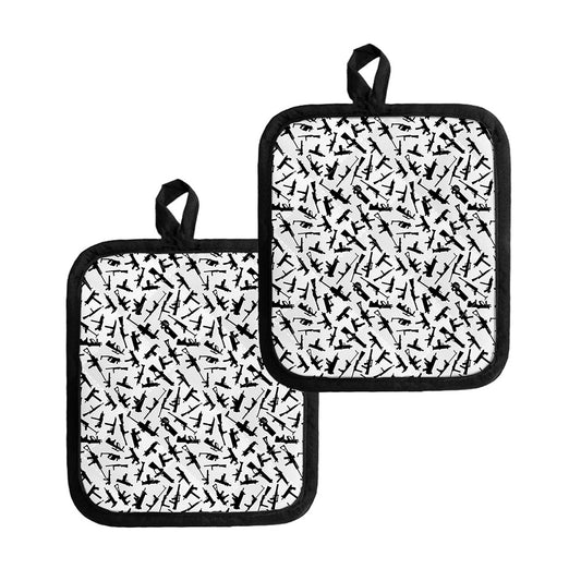 Black And White Guns Pattern Print Pot Holders