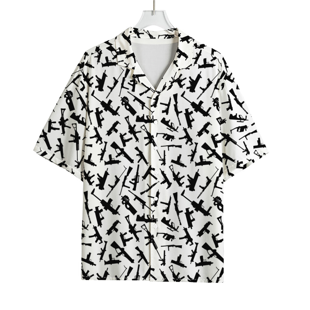 Black And White Guns Pattern Print Rayon Hawaiian Shirt