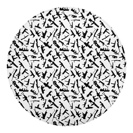 Black And White Guns Pattern Print Round Blanket