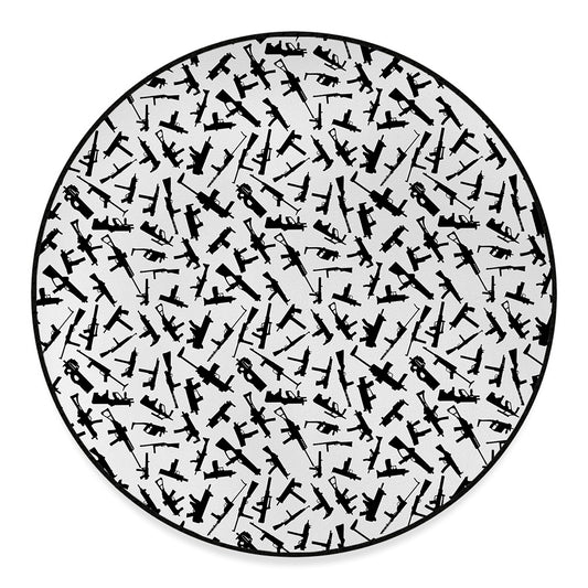 Black And White Guns Pattern Print Round Floor Mat