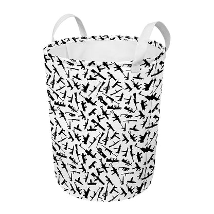 Black And White Guns Pattern Print Round Laundry Basket