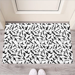 Black And White Guns Pattern Print Rubber Doormat