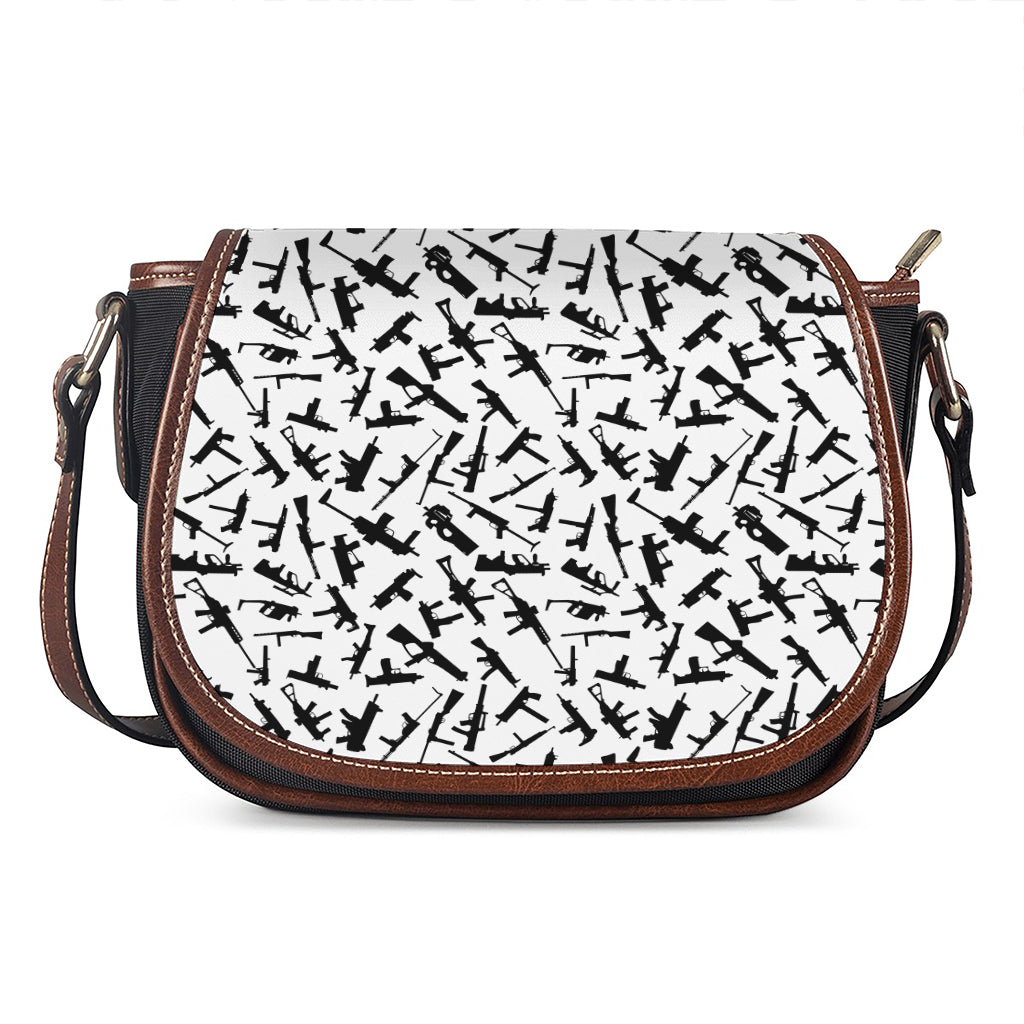 Black And White Guns Pattern Print Saddle Bag