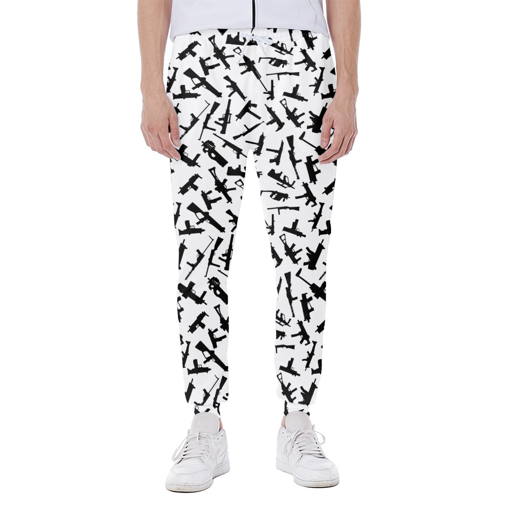 Black And White Guns Pattern Print Scuba Joggers