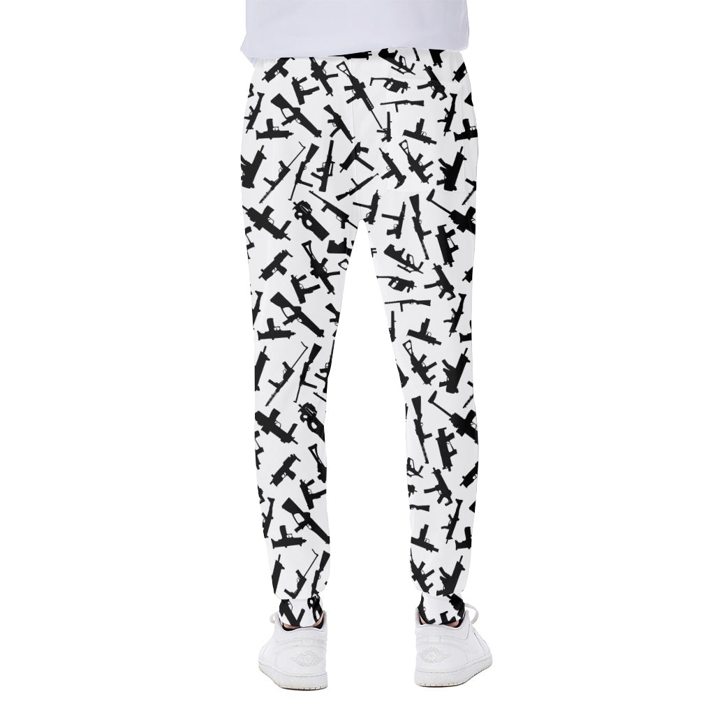 Black And White Guns Pattern Print Scuba Joggers