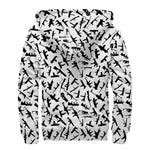 Black And White Guns Pattern Print Sherpa Lined Zip Up Hoodie