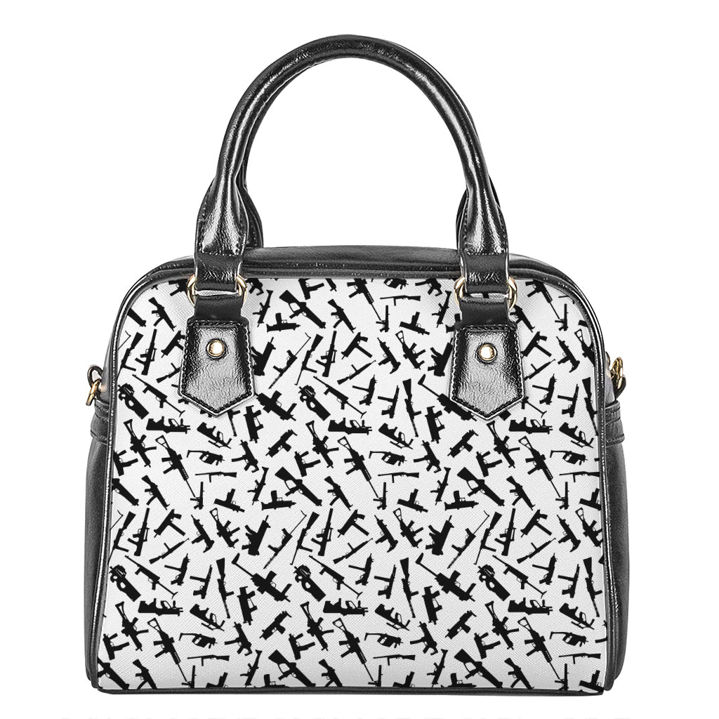 Black And White Guns Pattern Print Shoulder Handbag