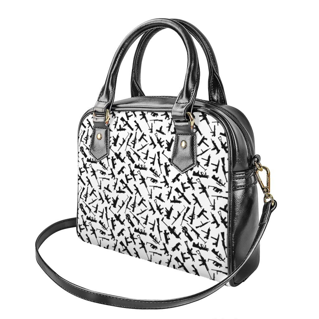 Black And White Guns Pattern Print Shoulder Handbag