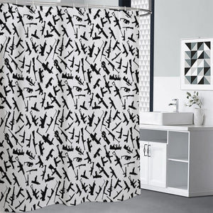 Black And White Guns Pattern Print Shower Curtain