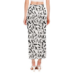 Black And White Guns Pattern Print Side Slit Maxi Skirt