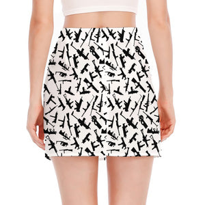 Black And White Guns Pattern Print Side Slit Mini Skirt