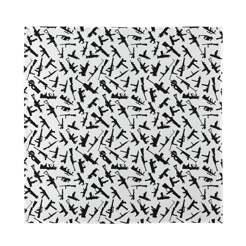 Black And White Guns Pattern Print Silk Bandana