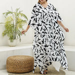 Black And White Guns Pattern Print Silk V-Neck Kaftan Dress