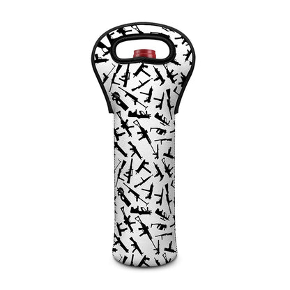 Black And White Guns Pattern Print Single Neoprene Wine Tote