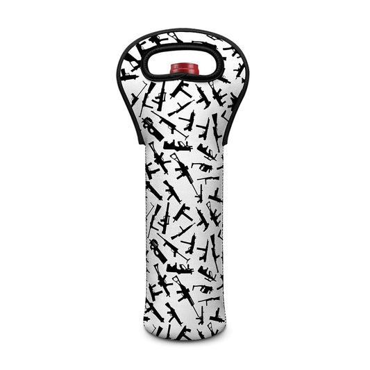 Black And White Guns Pattern Print Single Neoprene Wine Tote