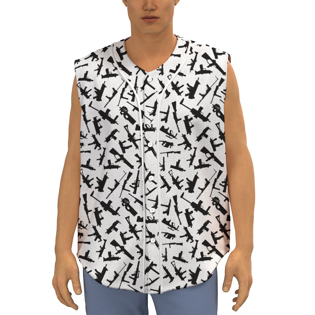 Black And White Guns Pattern Print Sleeveless Baseball Jersey