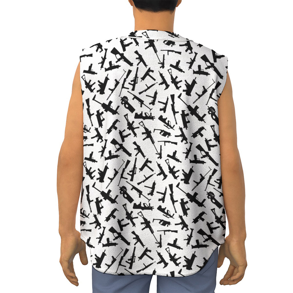 Black And White Guns Pattern Print Sleeveless Baseball Jersey