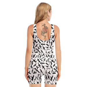 Black And White Guns Pattern Print Sleeveless One Piece Swimsuit