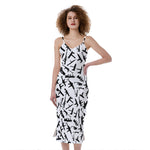 Black And White Guns Pattern Print Slim Fit Midi Cami Dress