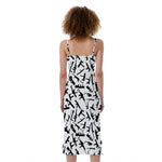 Black And White Guns Pattern Print Slim Fit Midi Cami Dress