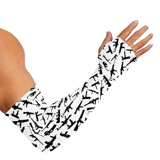 Black And White Guns Pattern Print Sun Protection Arm Sleeves