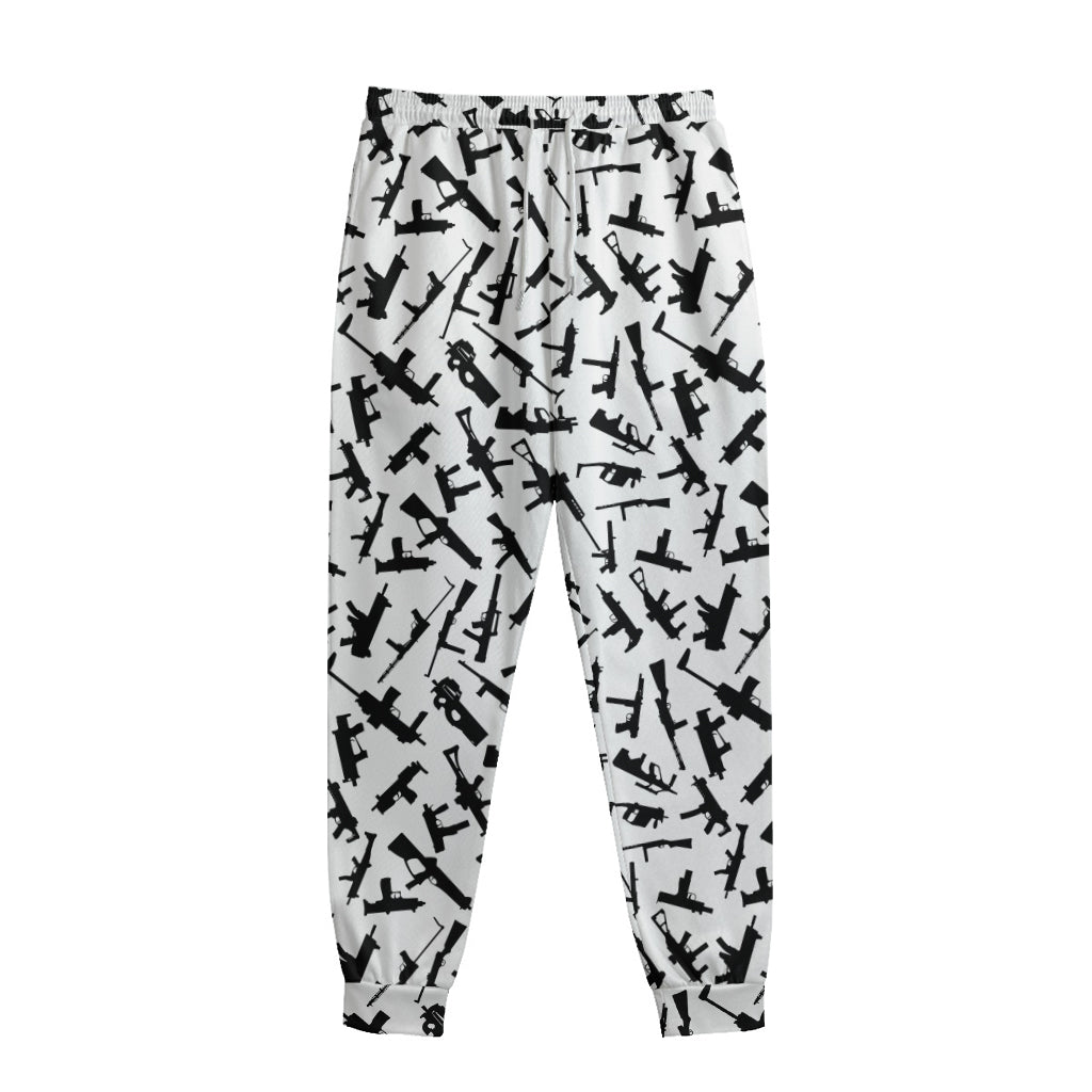 Black And White Guns Pattern Print Sweatpants