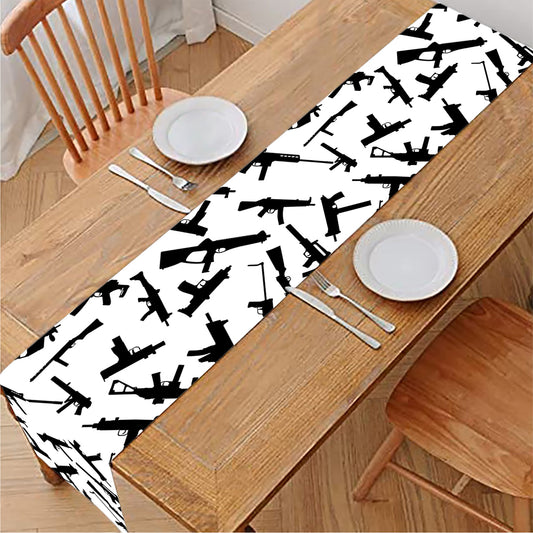 Black And White Guns Pattern Print Table Runner