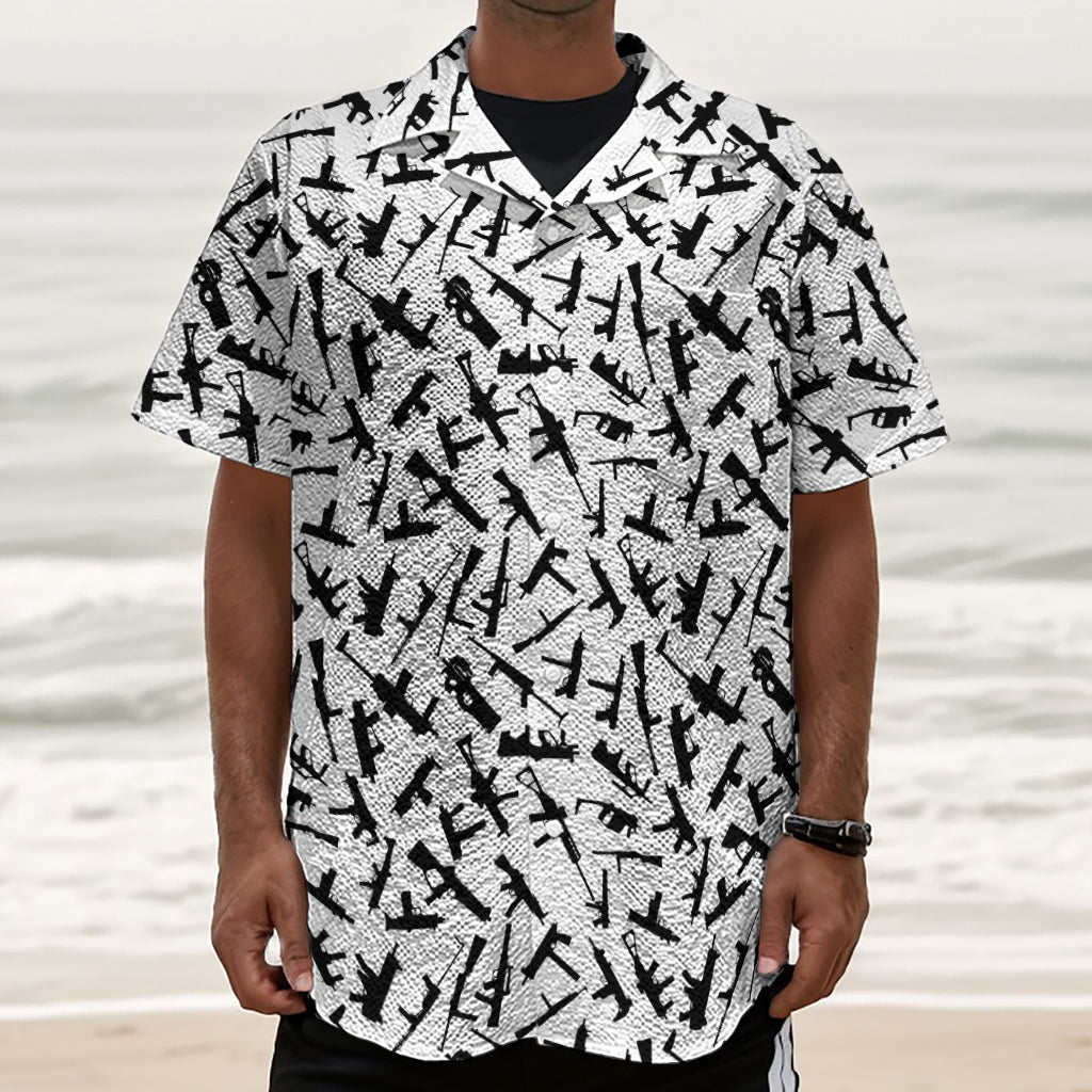 Black And White Guns Pattern Print Textured Short Sleeve Shirt