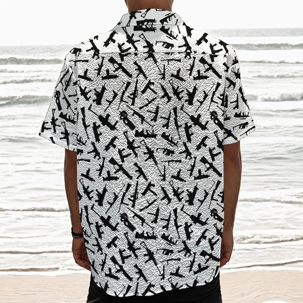 Black And White Guns Pattern Print Textured Short Sleeve Shirt