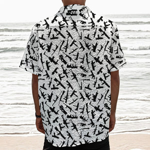 Black And White Guns Pattern Print Textured Short Sleeve Shirt